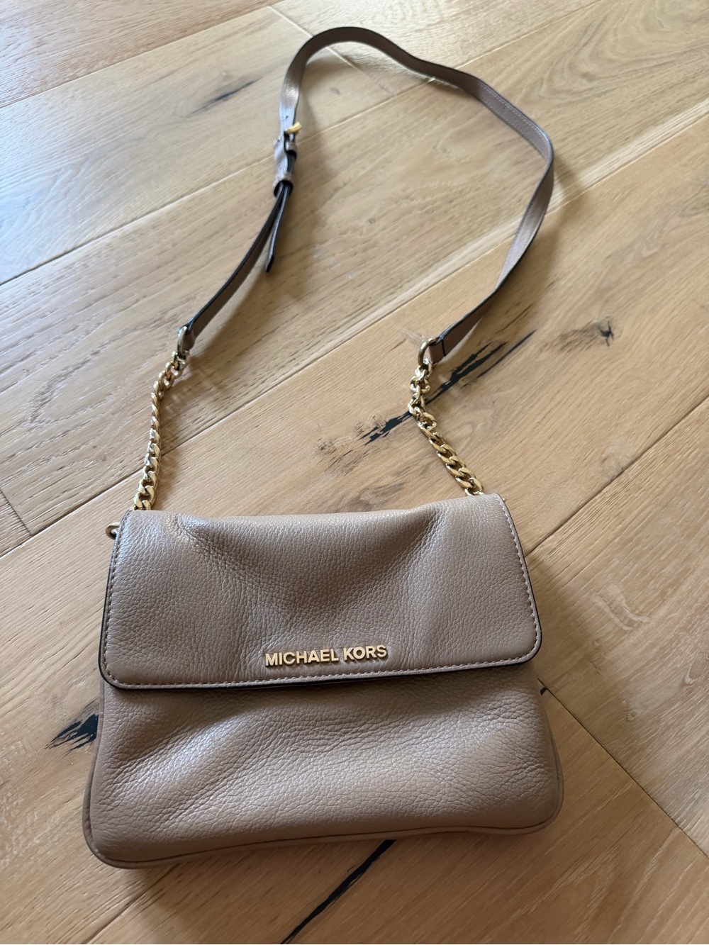 Michael Kors Taupe Pebbled Leather Crossbody with Gold Hardware